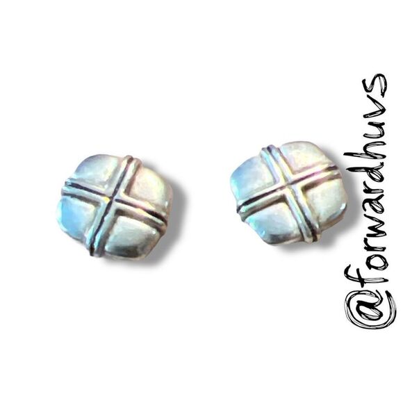 Square Silver Tine Clip On Earrings with Raised Cross Pattern - Picture 3 of 9